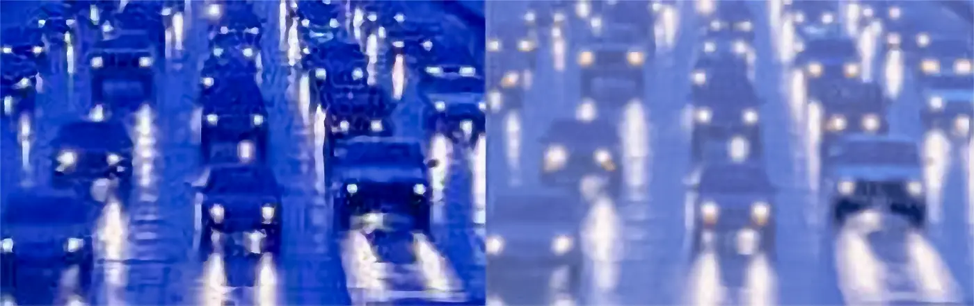 Sehverhältnisse bei einer Nachtsehschärfe ohne Aberration versus Nachtsehschärfe mit Aberration.